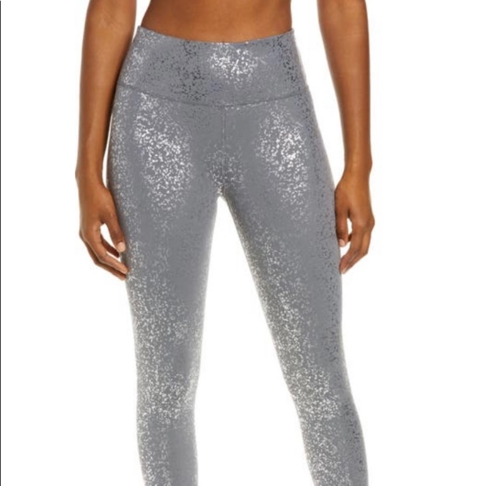Sweaty Betty Goddess 7/8 Workout Leggings gray terrazzo foil print medium